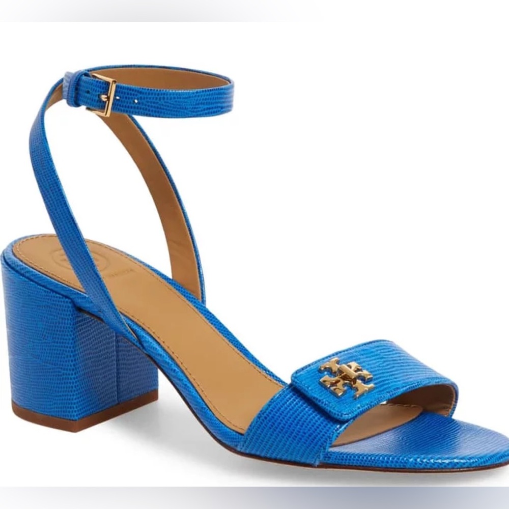 Tory Burch Kira Blue Block Heel Shoes with Ankle Strap